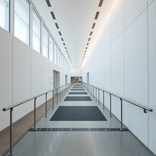 A modern museum pathway with clear signage and accessible ramps, symbolizing easy access for all visitors.