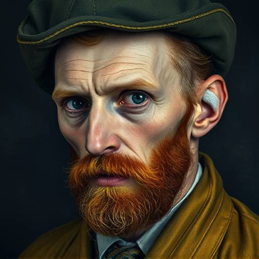 Self-portrait of Vincent van Gogh with a bandaged ear, a poignant and iconic image of the artist.